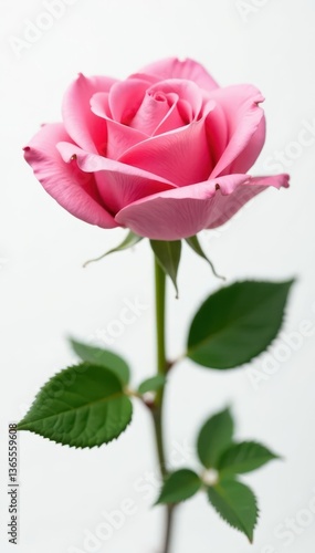 Close-up view of a perfectly formed pink rose, isolated on a clean white background , rose blossom, spring