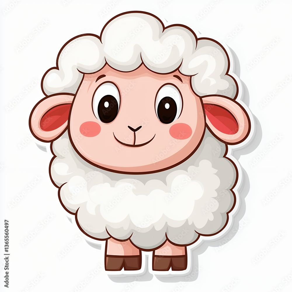 Cute Cartoon Sheep Illustration with Fluffy White Wool and Pink Face Cute Cartoon Sheep Illustration with Fluffy White Wool and Pink Face