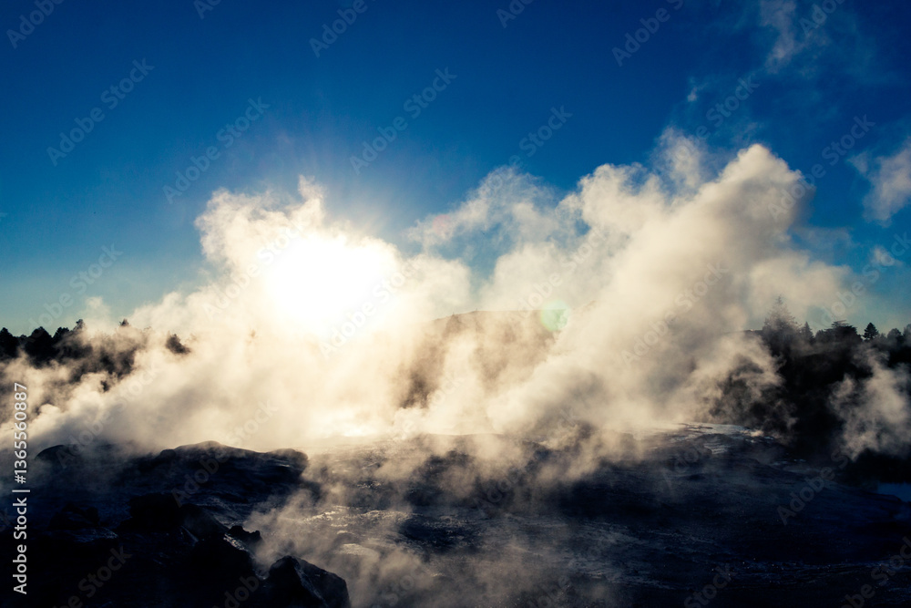 Obraz premium Steam emitting from a hot spring