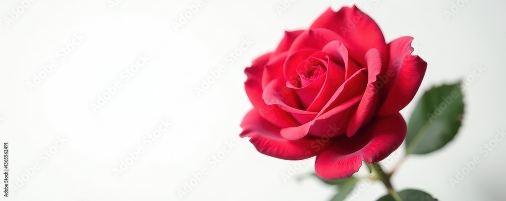 Naklejka premium Single perfect rose, vibrant petals, white backdrop, floral, beauty