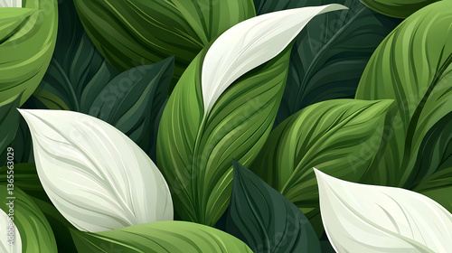 Wallpaper Mural Seamless Pattern of Lush Green and White Leaves Torontodigital.ca