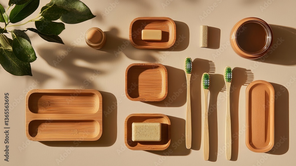 Minimalist kitchenware arrangement with a plant, showcasing modern design and natural elements.