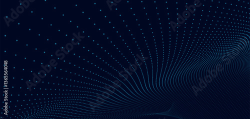 Futuristic dot wave. Abstract digital particle wave. Technology background. Colored musical wave. Dark background. Digital background with smooth, wavy curves. 3D vector illustration