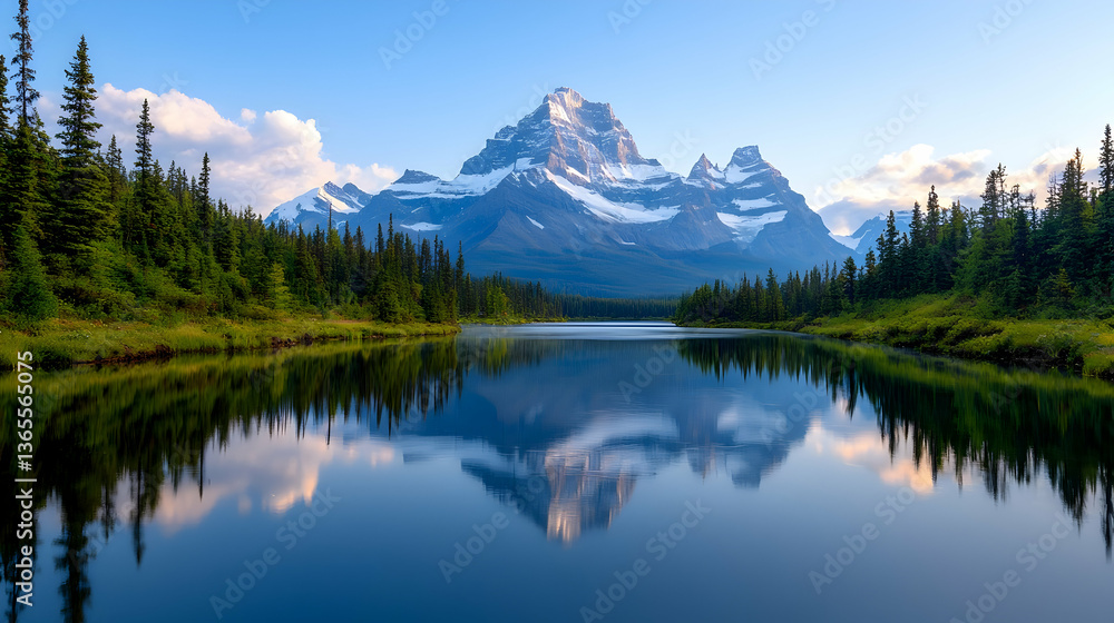 Obraz premium Serene Mountain Lake Reflecting Majestic Peaks