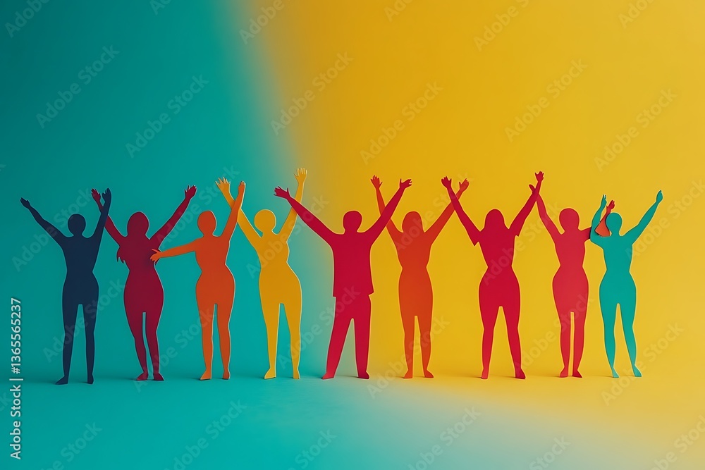 Colorful Community Silhouettes Celebrating Success Colorful Community Silhouettes Celebrating Success