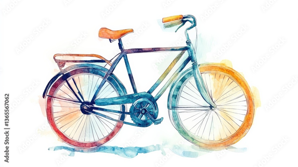 Fototapeta premium A watercolor illustration of a bicycle, vibrant yet minimal, isolated on white,
