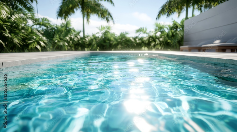 Fototapeta premium Crystal Clear Swimming Pool with Sunlight Reflections