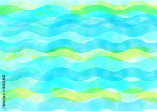 水彩　波模様の背景　ブルー
