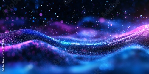 A blue and purple wave with sparkles on a dark background
