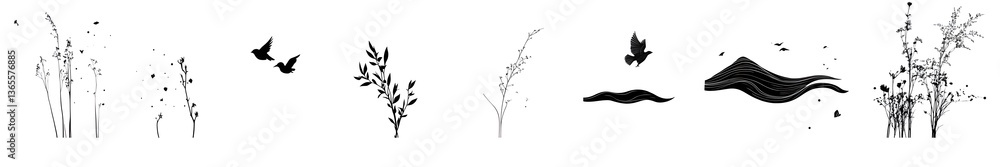Abstract Botanical Silhouettes: An elegant and minimalistic composition showcases delicate botanical forms rendered in shades of gray, hinting at texture and detail. Abstract Botanical Silhouettes: An elegant and minimalistic composition showcases delicate botanical forms rendered in shades of gray, hinting at texture and detail.