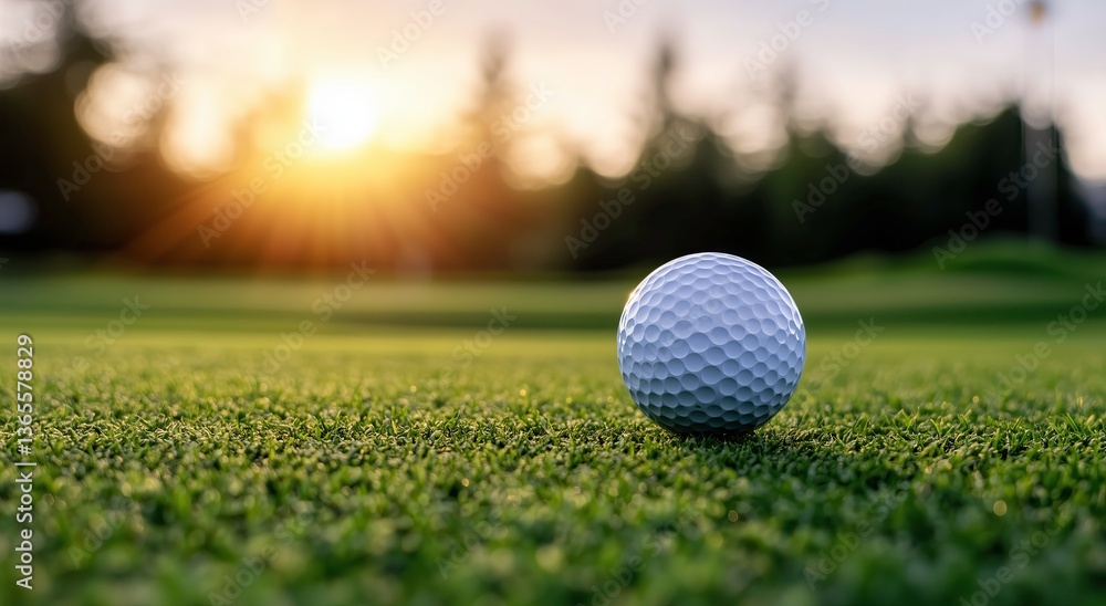 Obraz premium Golf Ball on Green at Sunset in Soft Focus 