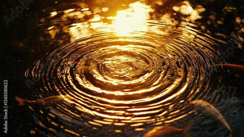 Sunlight reflects off water, creating ripples around swimming fish.