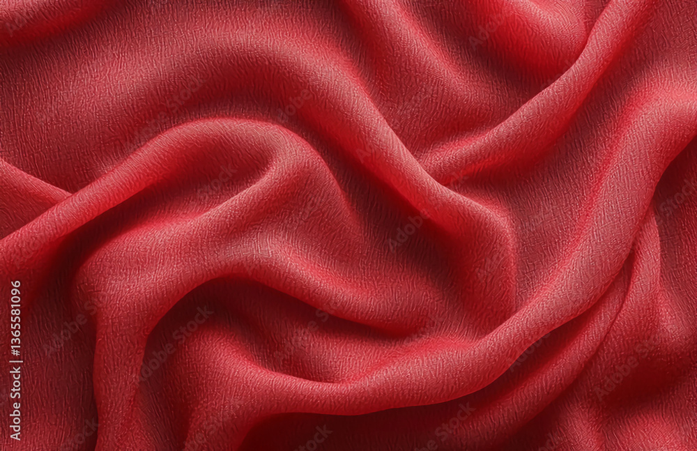 Close up of red fabric with soft folds and subtle texture creating a smooth and elegant appearance