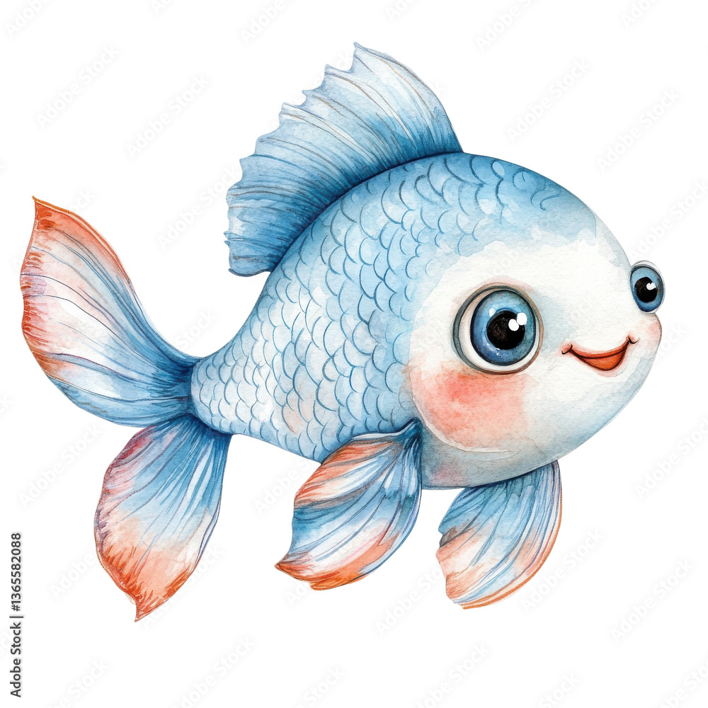 Fototapeta premium Cartoon watercolor fish on transparent background.