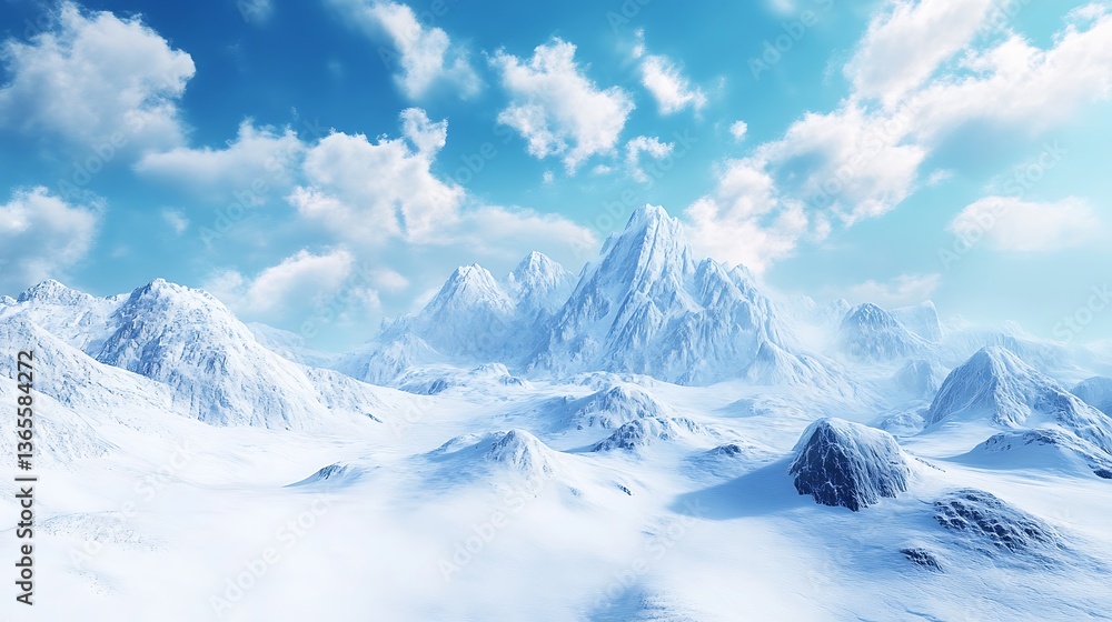 Majestic Winter Wonderland: Snow-Covered Mountains Under a Bright Sky Majestic Winter Wonderland: Snow-Covered Mountains Under a Bright Sky