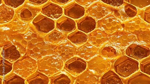Close-Up Honeycomb Wax Texture with Warm Amber Tone