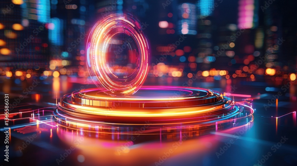 Mesmerizing 3D rendering of a futuristic luminous vortex created by swirling neon lights against a dynamic backdrop of a modern city skyline at night The abstract Mesmerizing 3D rendering of a futuristic luminous vortex created by swirling neon lights against a dynamic backdrop of a modern city skyline at night The abstract