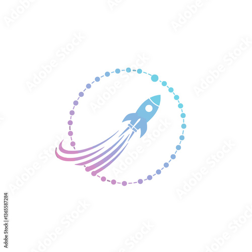 Rocket launching into space within a circular design