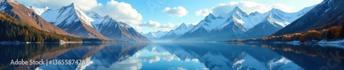Wallpaper Mural Serene alpine lake, snow capped peaks mirroring in calm water , travel, majestic, nature Torontodigital.ca