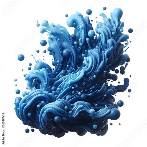 3D blue molten liquid flowing isolated on white background
