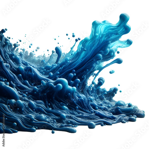 3D blue molten liquid flowing isolated on white background