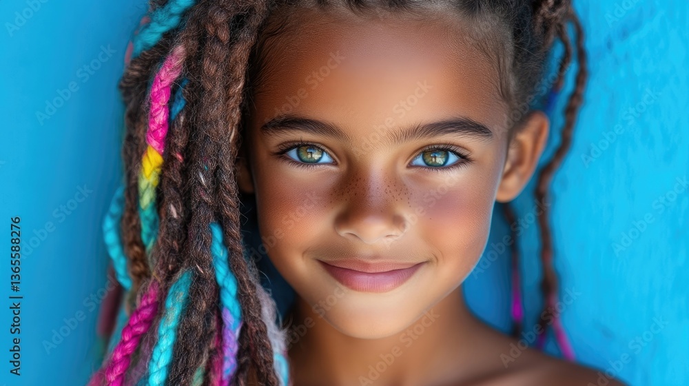Joyful child with colorful braids Joyful child with colorful braids