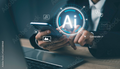 Принти на полотні AI in Business generative Intelligence and Data Analysis with Video Automation artificial intelligence transforming business through smart lectures, automation, and visual content solutions