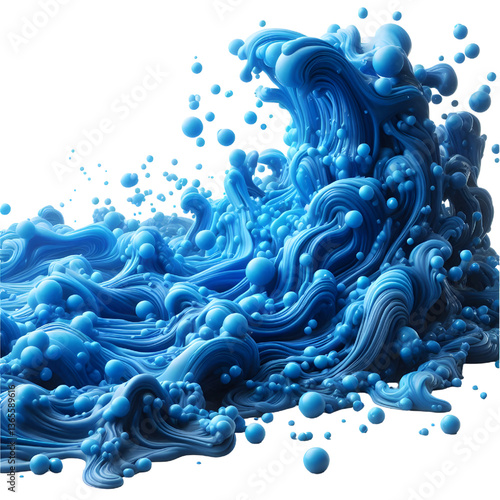 3D blue molten liquid flowing isolated on white background