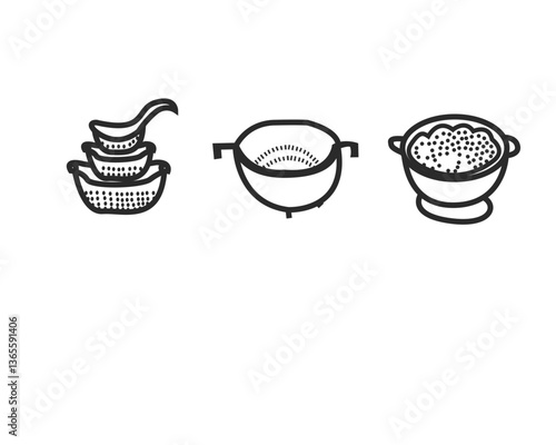 tainless steel colander with holes isolated on transparent backgroundKitchen Tools Line Icon SetSifter Isolated on White Background.Kitchen Tools Thin Line Icon Set SeriesKitchenware outline or line 