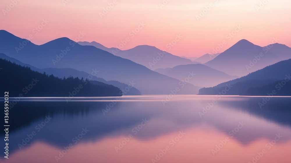Stunning silhouette of mountains at dusk along a calm riverbank Stunning silhouette of mountains at dusk along a calm riverbank
