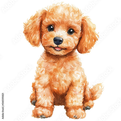 A cute poodle sitting on transparent background.