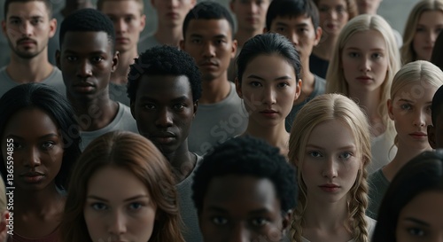 Diverse group of people expressing various emotions in a minimalist setting  