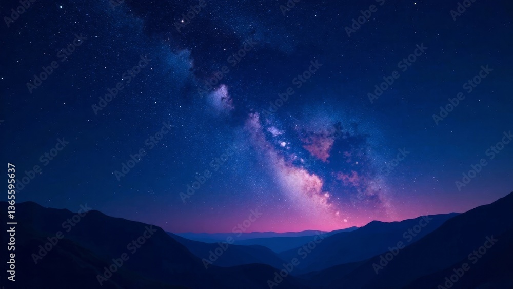 Serene Night Sky Over Majestic Mountain Range, Illuminated by a Vibrant Milky Way Galaxy Serene Night Sky Over Majestic Mountain Range, Illuminated by a Vibrant Milky Way Galaxy