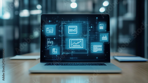laptop on the screen digital files