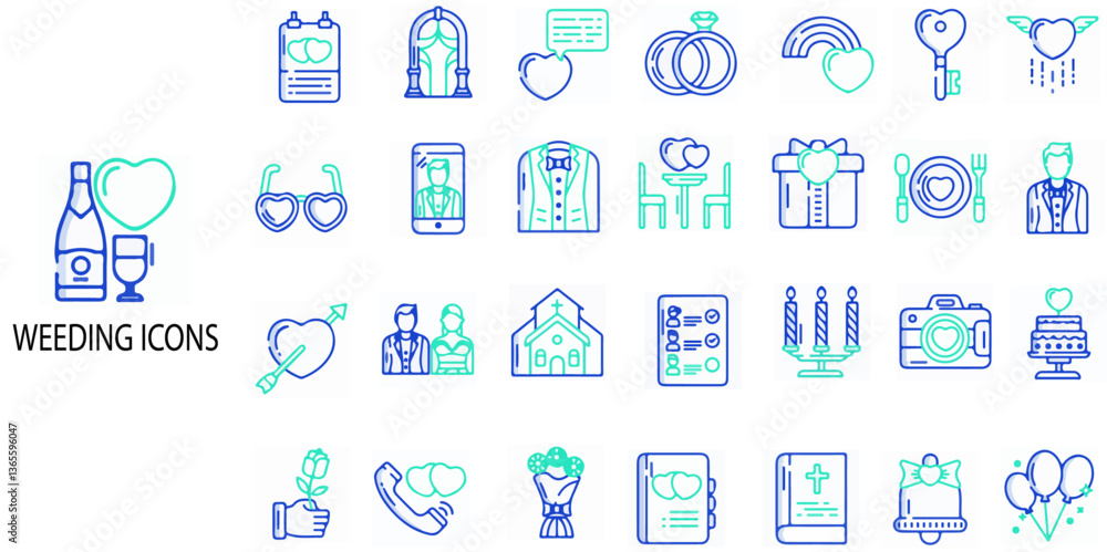 Weeding simple concept 24 color icons set. Contains such wedding, wedding ring, celebratory toast, heart shape, invitation, party .Vector illustration. Weeding simple concept 24 color icons set. Contains such wedding, wedding ring, celebratory toast, heart shape, invitation, party .Vector illustration.