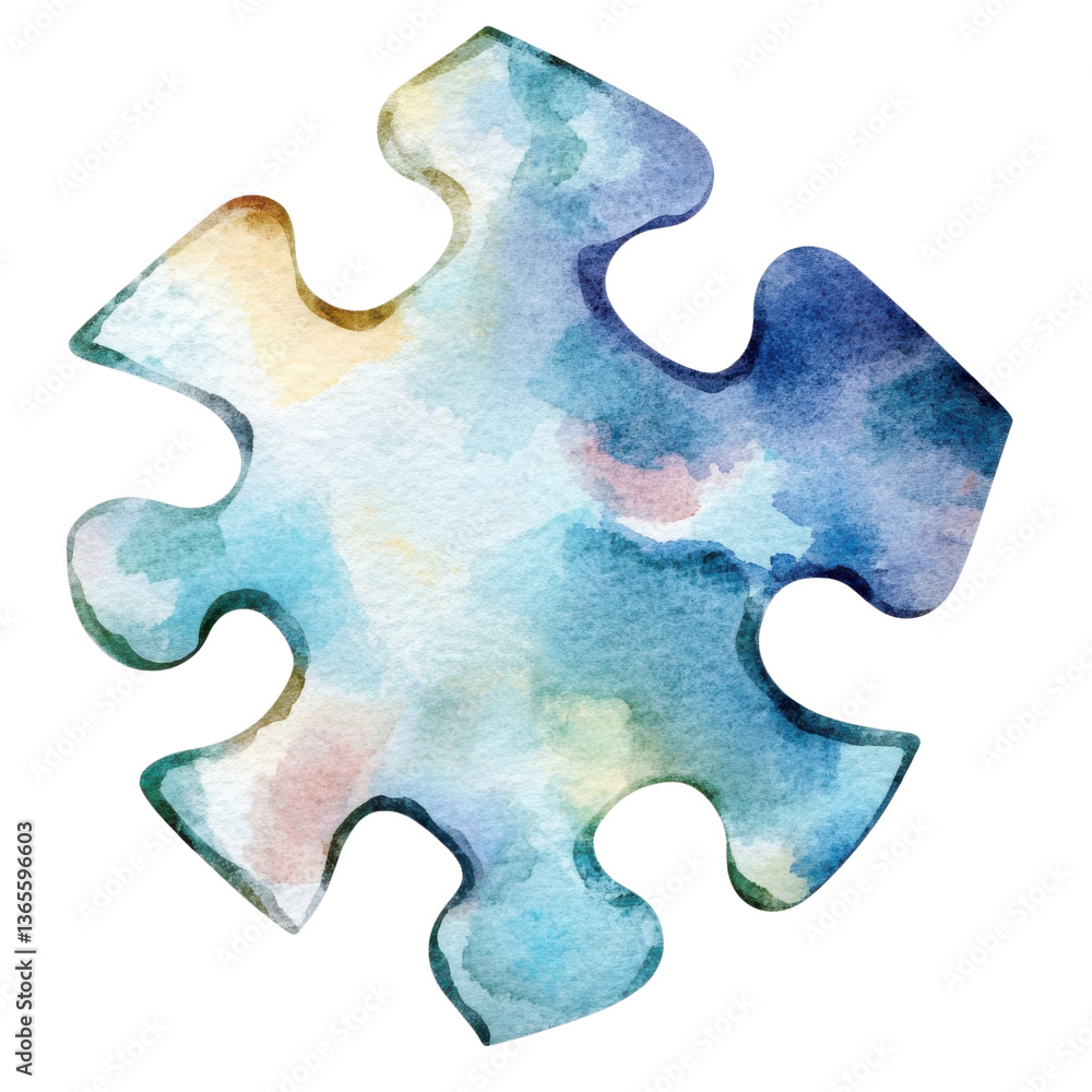 Obraz premium Watercolor puzzle piece on transparent background.