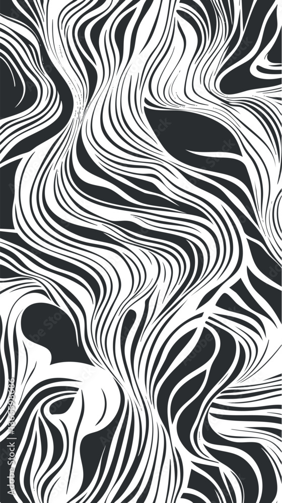 Fototapeta premium Abstract black and white flowing lines pattern for modern design and backgrounds.