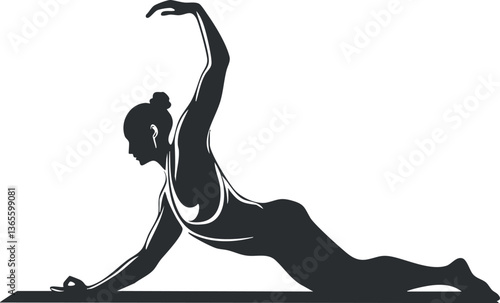 Silhouette of a woman in a yoga pose, ideal for fitness and wellness themes.