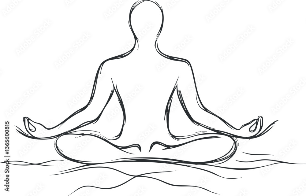 Minimalist sketch of a person meditating in a sitting pose for wellness designs. Minimalist sketch of a person meditating in a sitting pose for wellness designs.