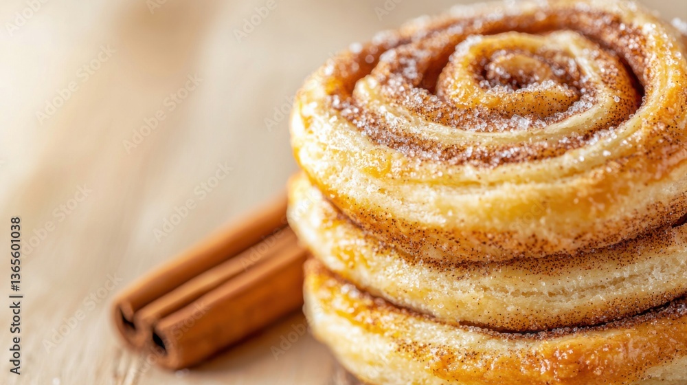 Fototapeta premium Warm cinnamon swirl pastry delight cozy bakery food photography inviting atmosphere close-up tempting indulgence