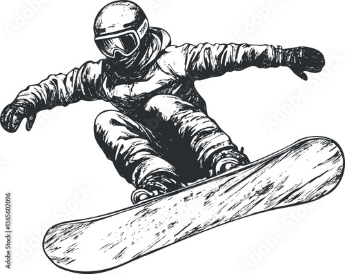 Dynamic sketch of a snowboarder in action, perfect for winter sports themes.