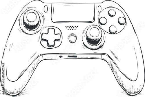 Line art vector of a gaming controller for digital design and entertainment themes.