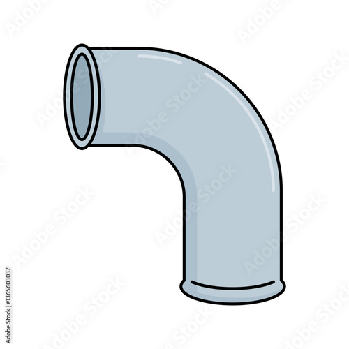 Large Elbow Pipe Flat design style, gray smoothly curved pipe, designed for fluid redirection, great for infrastructure designs, industrial schematics, and mechanical infographics.