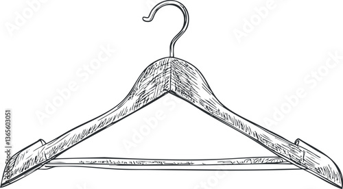 Wooden hanger illustration for fashion and wardrobe organization design projects.