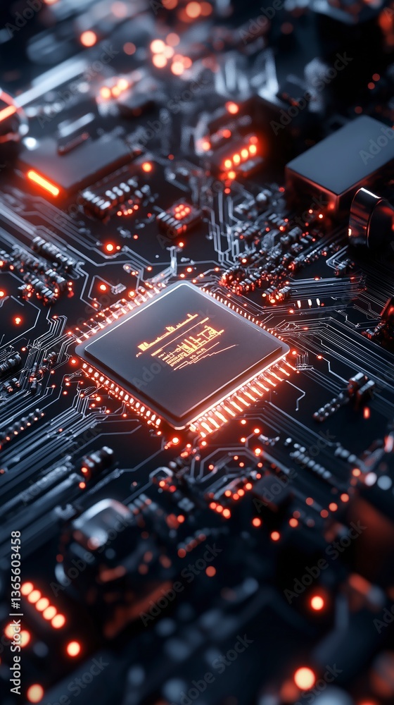 Illuminated circuit board showcasing intricate design and technology in a dark environment around evening's glow Generative AI Illuminated circuit board showcasing intricate design and technology in a dark environment around evening's glow Generative AI