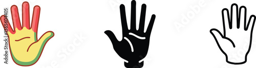 Colorful Hand Icons Graphic, Black, White, Five Fingers, Open Palm, Hand Gestures