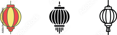 Asian Lanterns Colorful, Black, Line Art, Festive, Hanging, Decor, Illumination, Style, Design, Symb