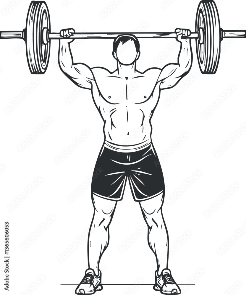 Vector illustration of a man lifting a barbell for fitness and bodybuilding themes. Vector illustration of a man lifting a barbell for fitness and bodybuilding themes.