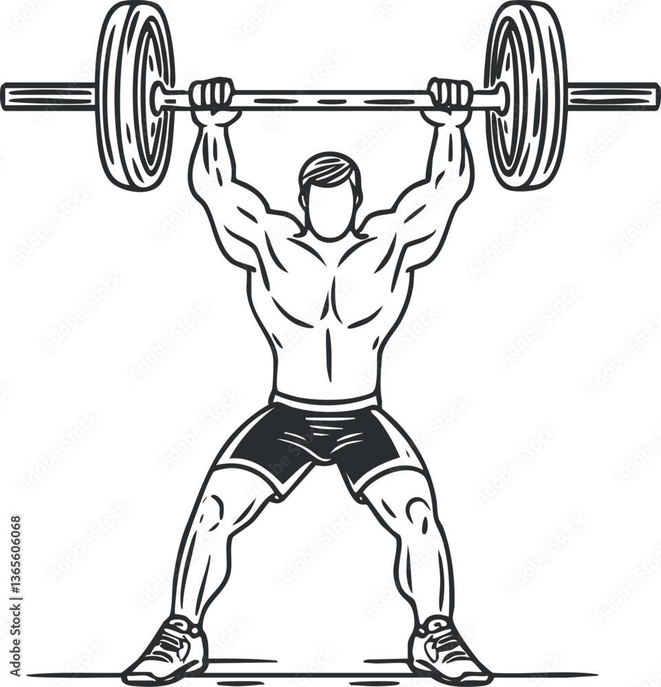 Vector illustration of a weightlifter lifting a barbell for fitness and strength training. Vector illustration of a weightlifter lifting a barbell for fitness and strength training.