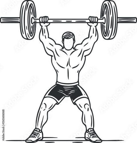 Vector illustration of a weightlifter lifting a barbell for fitness and strength training.